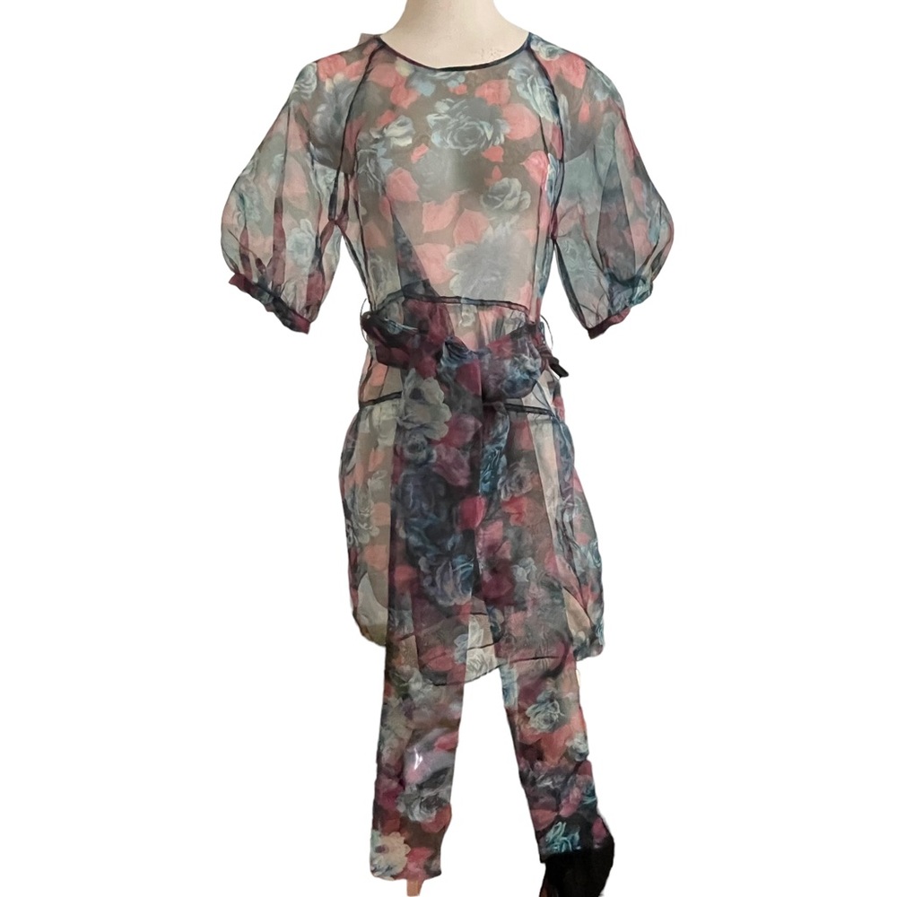 ZARA Black Pink Green Organza Dress Size Medium